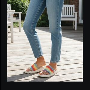 Ugg Cali Collage Rainbow Stripes Women Slides Brand new Size 7